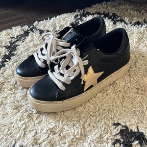 Black and gold star sneakers. Only worn once like new